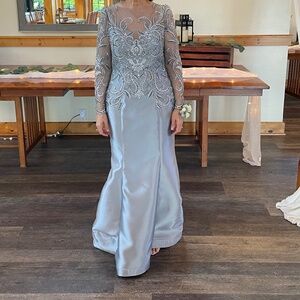 Clarisse M6523 Long Sleeved Silver Mermaid Gown